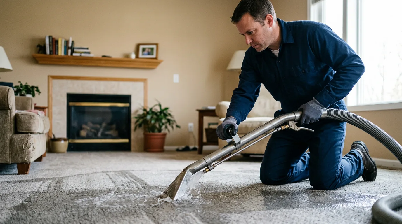Water damage restoration technician working near Leicester, NC